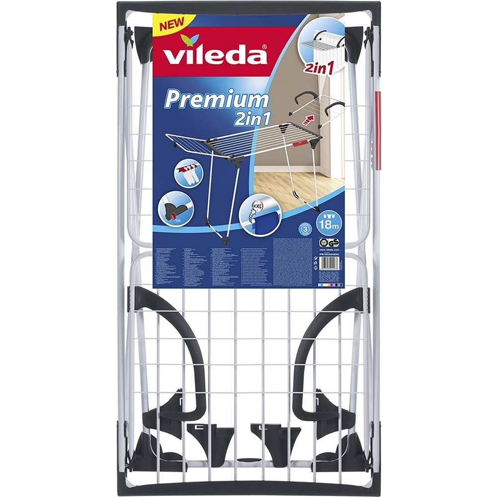 Vileda Çamaşır Askılığı Kurutmalık Premium 2in1 Ev İçi (Sökülebilir Kanatlı Alüminyum)