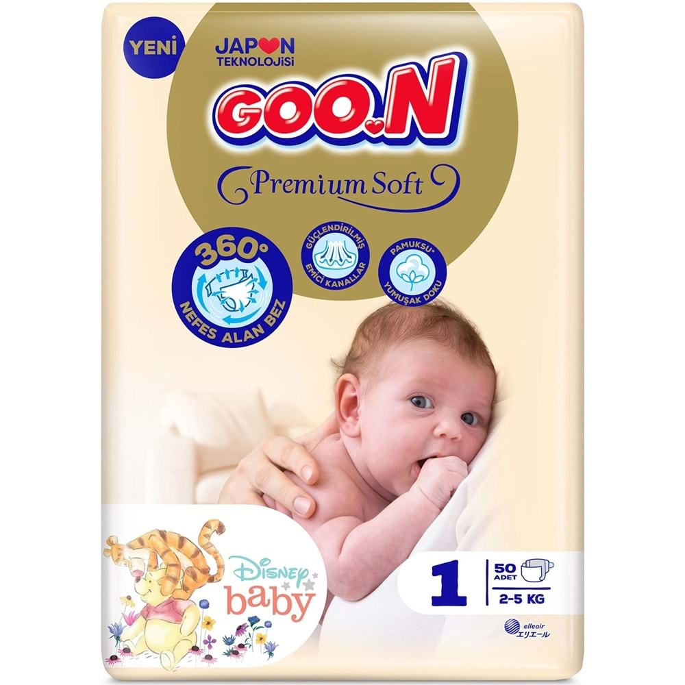 Goon Premium Soft Bebek Bezi Beden:1 (2-5Kg) Yeni Doğan 50 Adet Jumbo Pk