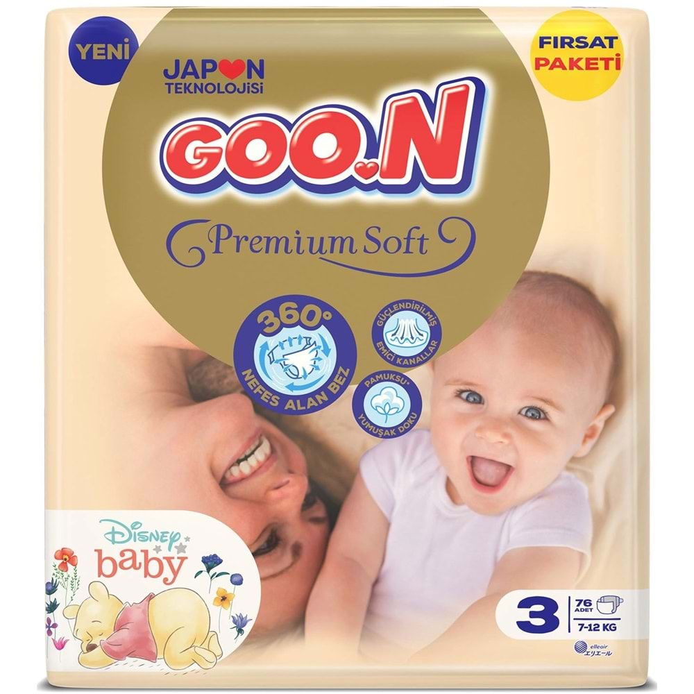 Goon Premium Soft Bebek Bezi Beden:3 (7-12Kg) Midi 76 Adet Fırsat Pk