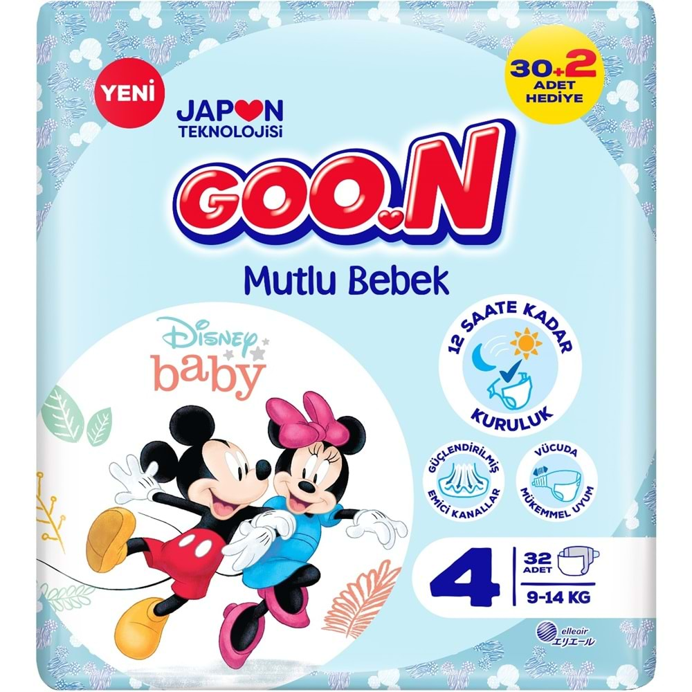 Goon Mutlu Bebek Bebek Bezi Beden:4 (9-14Kg) Maxi 32 Adet Jumbo Pk