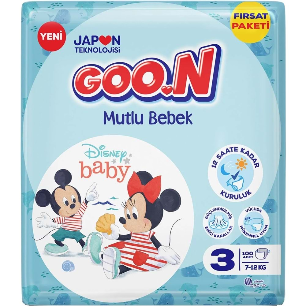 Goon Mutlu Bebek Bebek Bezi Beden:3 (7-12Kg) Midi 100 Adet Fırsat Pk