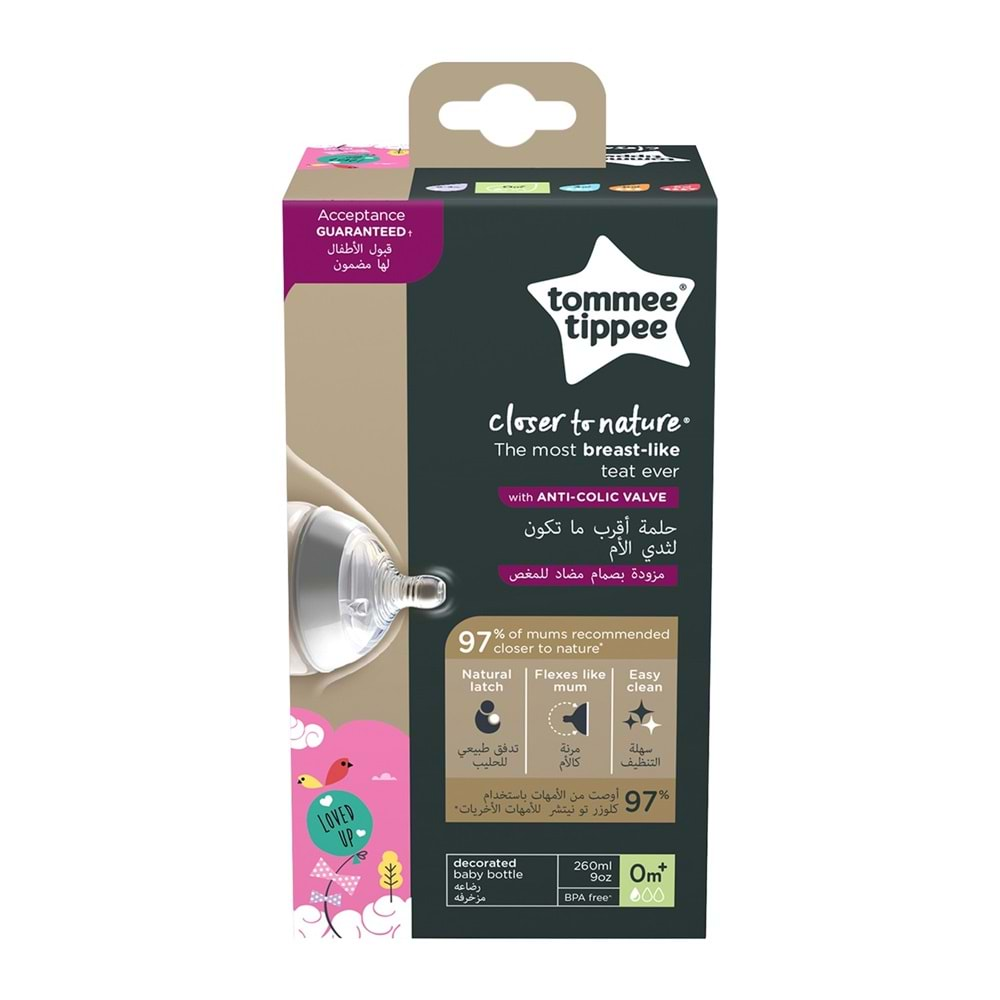 Tommee Tippee PP Closer to Nature Biberon 260ML Pembe