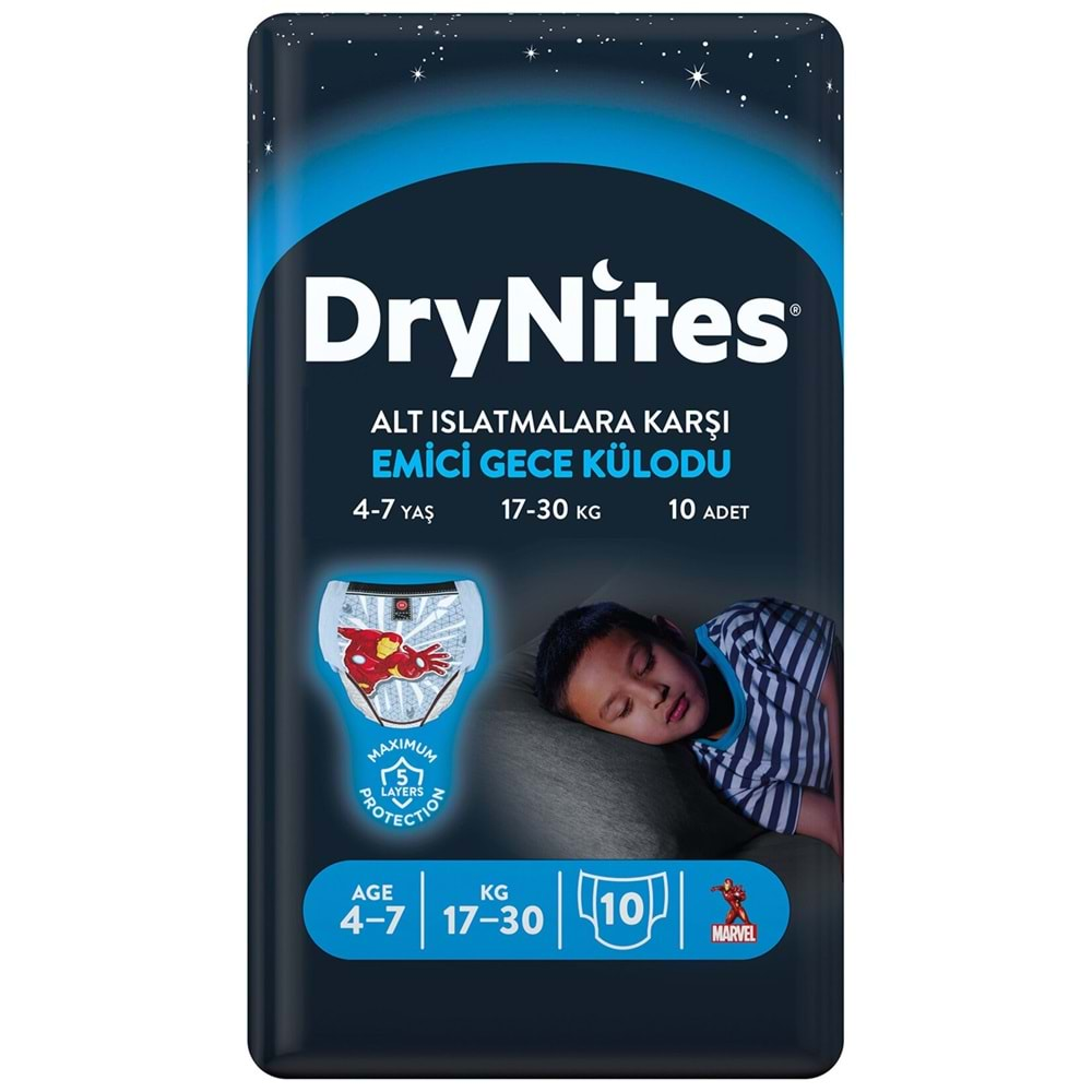 Drynites Emici Gece Külodu/Külot Bez Erkek 4-7 Yaş (17-30KG) Small 10 Adet (Alt Islatmalara Karşı)