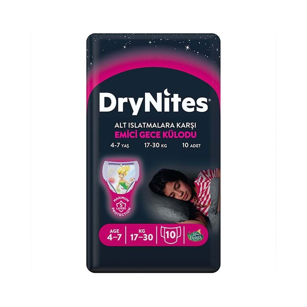 Drynites Emici Gece Külodu/Külot Bez Kız 4-7 Yaş (17-30KG) Large 10 Adet (Alt Islatmalara Karşı)