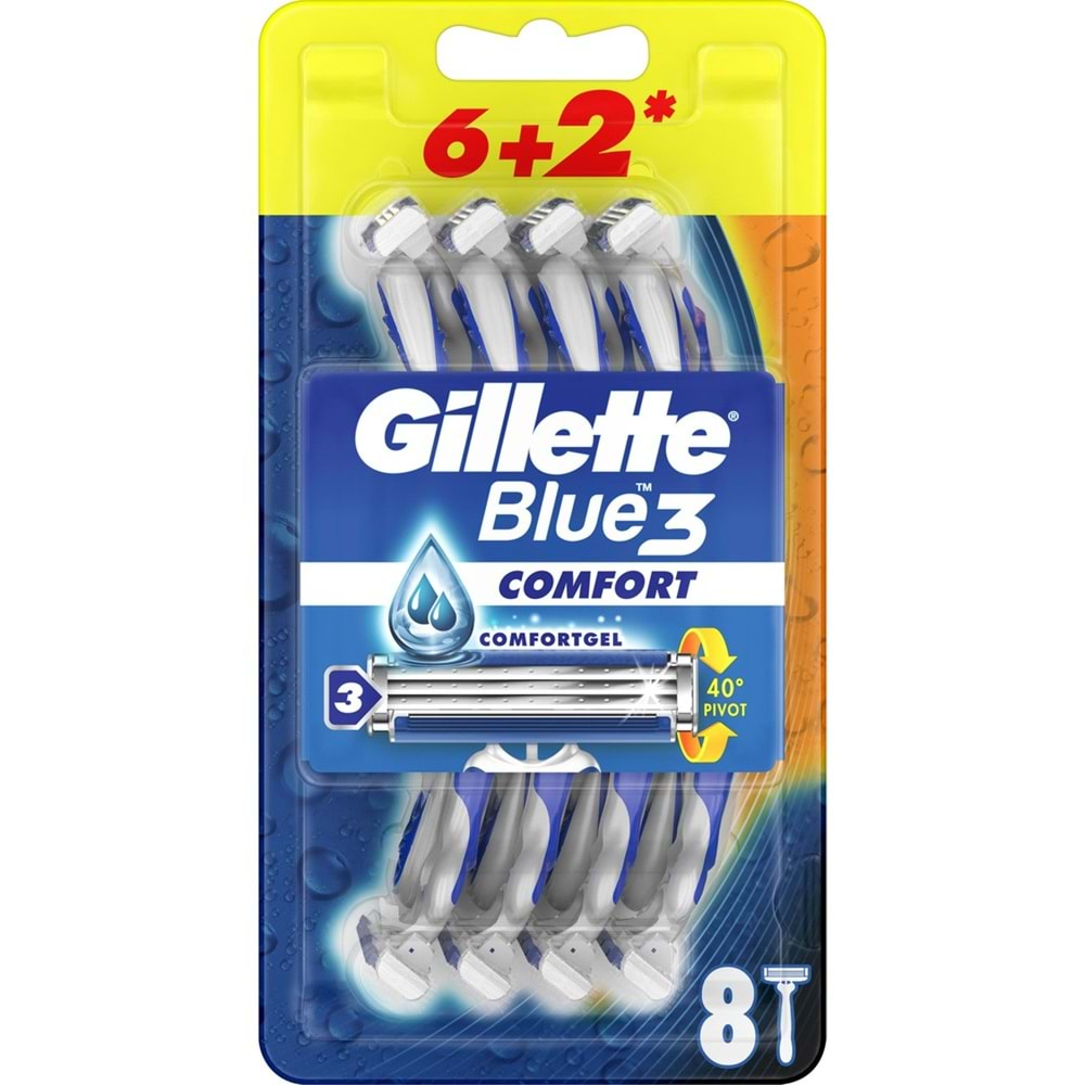 Gillette Blue3 Comfort Kullan At Tıraş Bıçağı (6+2) Toplam 8 Adet (Avantaj Pk)