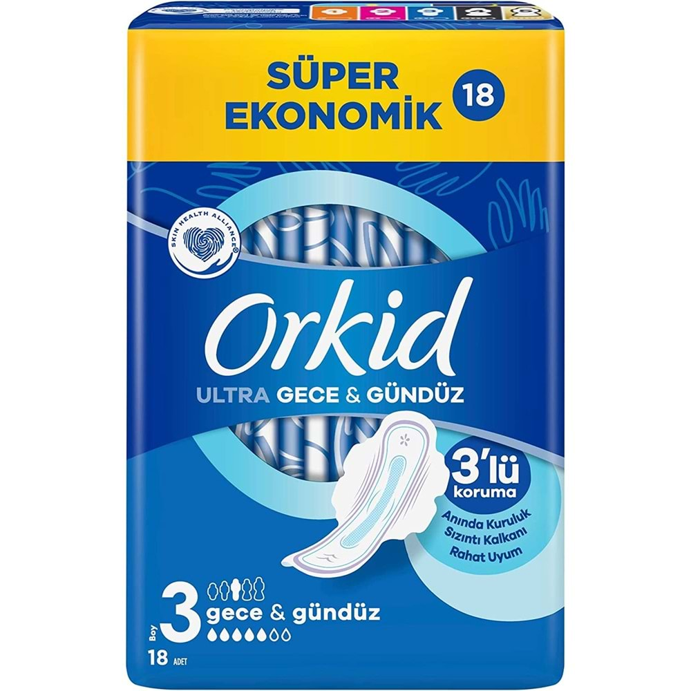 Orkid Hijyenik Ped Ultra Extra Koruma Gece&Gündüz 18 Adet Süper Ekonomik Pk