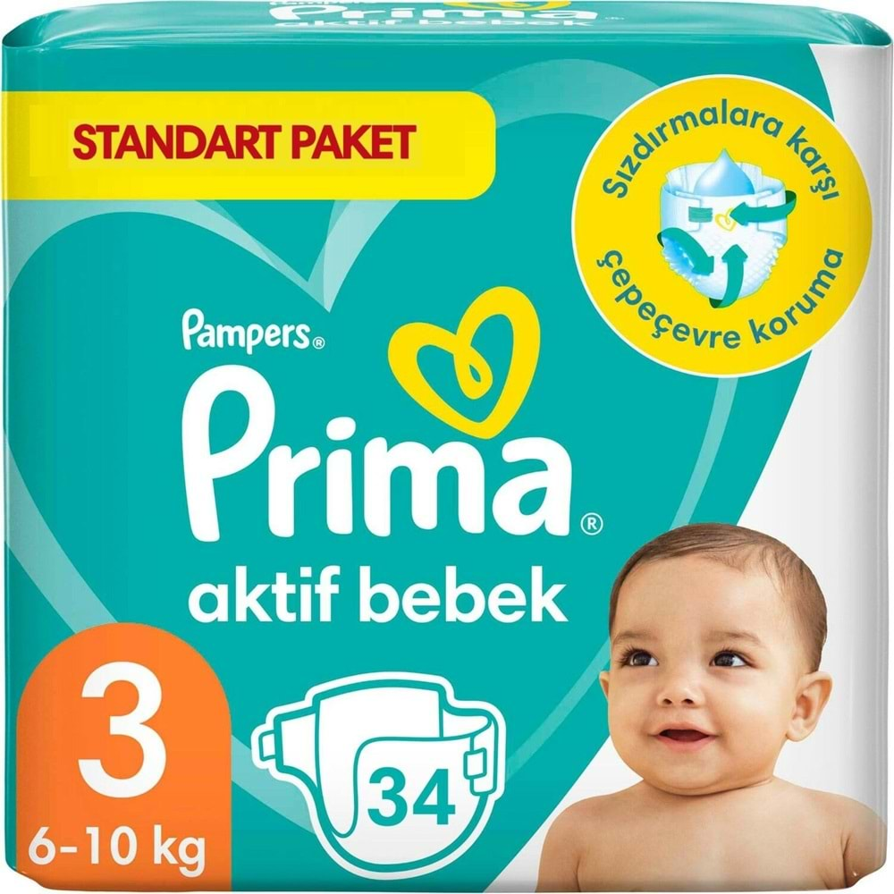 Prima Bebek Bezi Beden:3 (6-10Kg) Midi 34 Adet Standart Pk