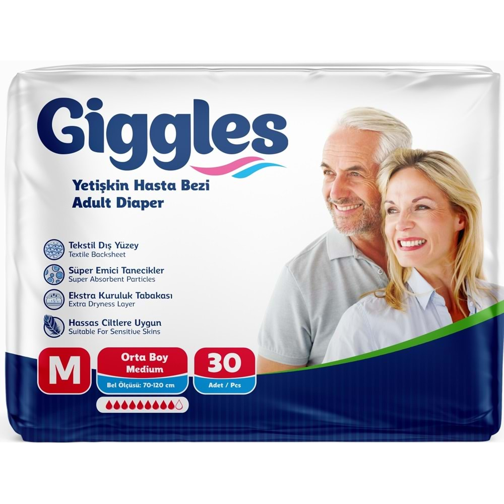 Giggles Hasta Bezi Yetişkin Bel Bantlı Tekstil Yüzey Orta - Medium (M) 30 Adet Tekli Pk