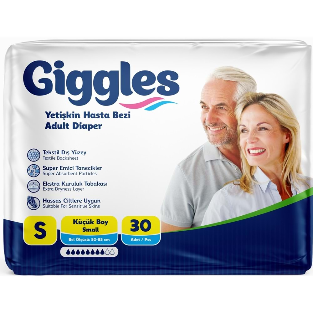 Giggles Hasta Bezi Yetişkin Bel Bantlı Tekstil Yüzey Küçük - Small (S) 30 Adet Tekli Pk