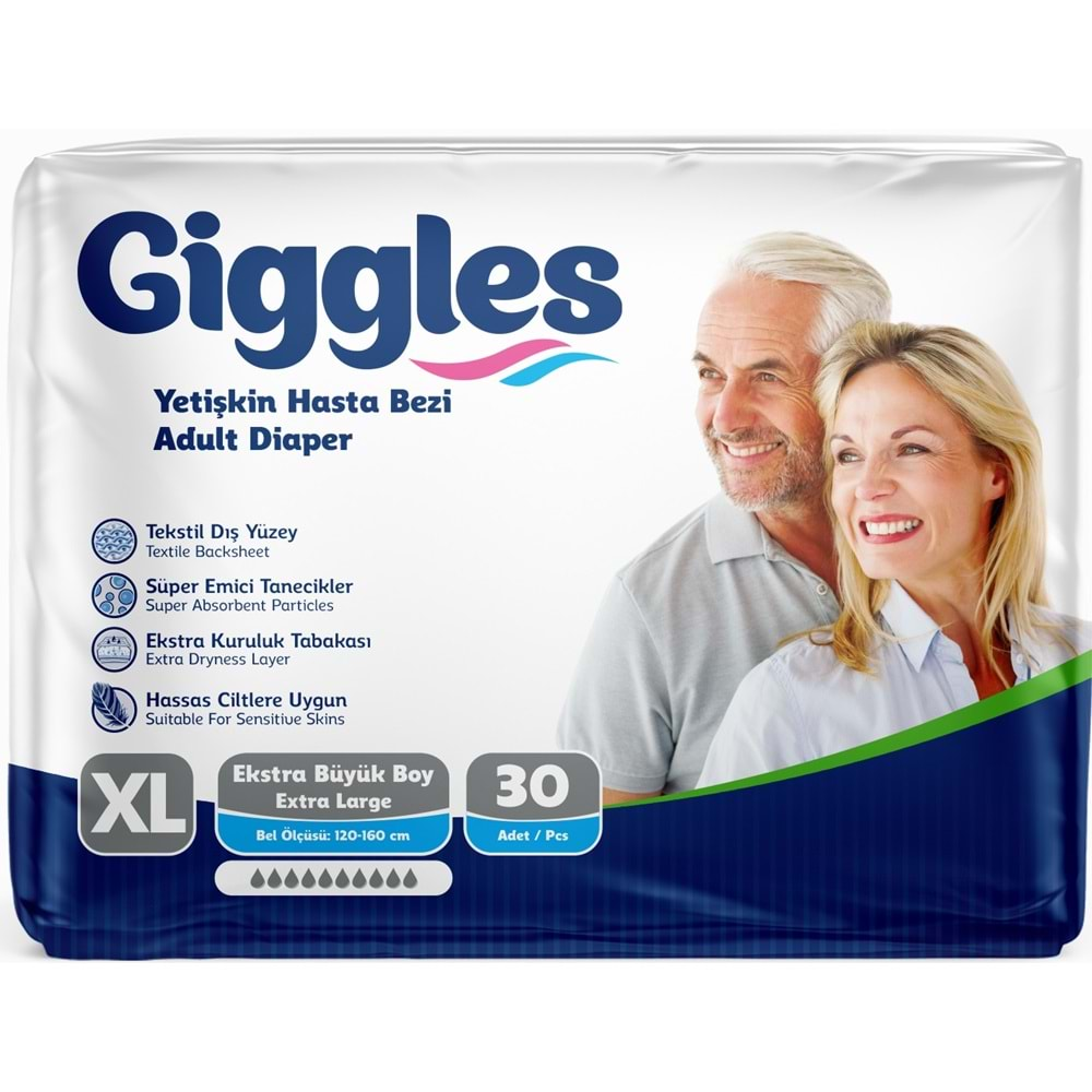 Giggles Hasta Bezi Yetişkin Bel Bantlı Tekstil Yüzey Ekstra Büyük (XL) 30 Adet Tekli Pk