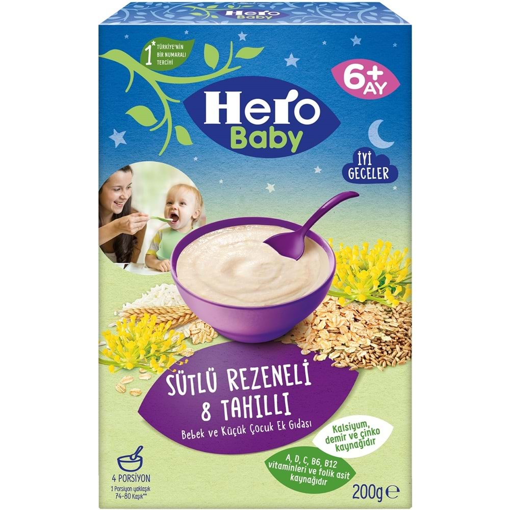 Hero Baby Kaşık Maması 200GR Gece Sütlü Rezeneli 8 Tahıllı