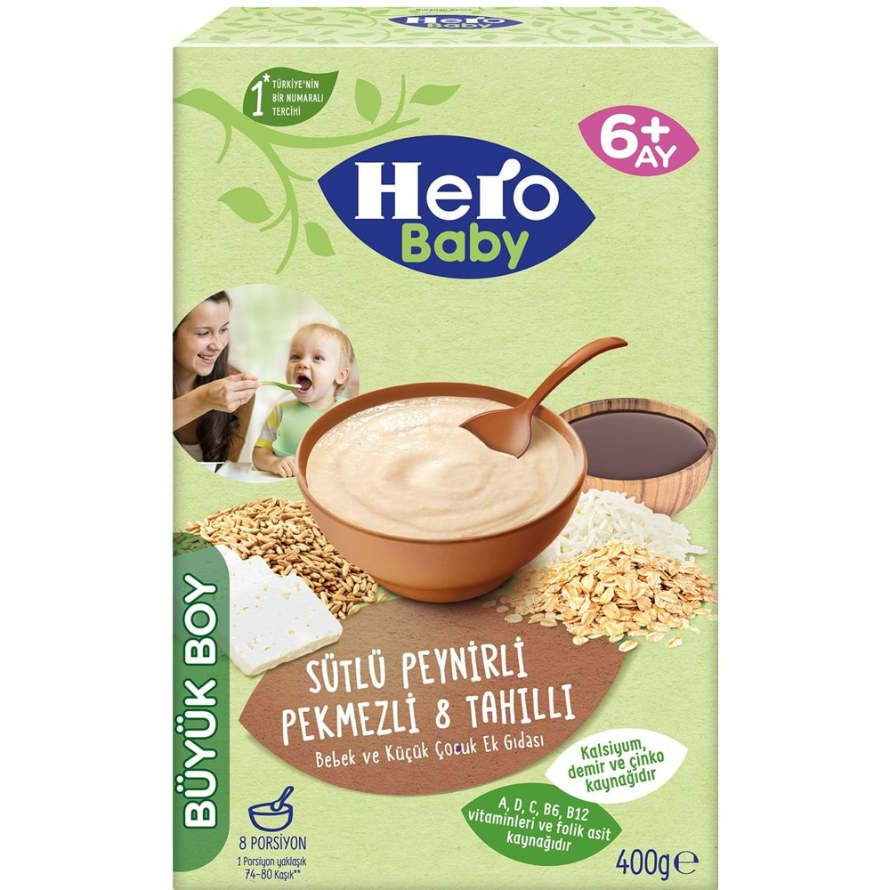 Hero Baby Kaşık Maması 400GR Sütlü Peynirli Pekmezli 8 Tahıllı