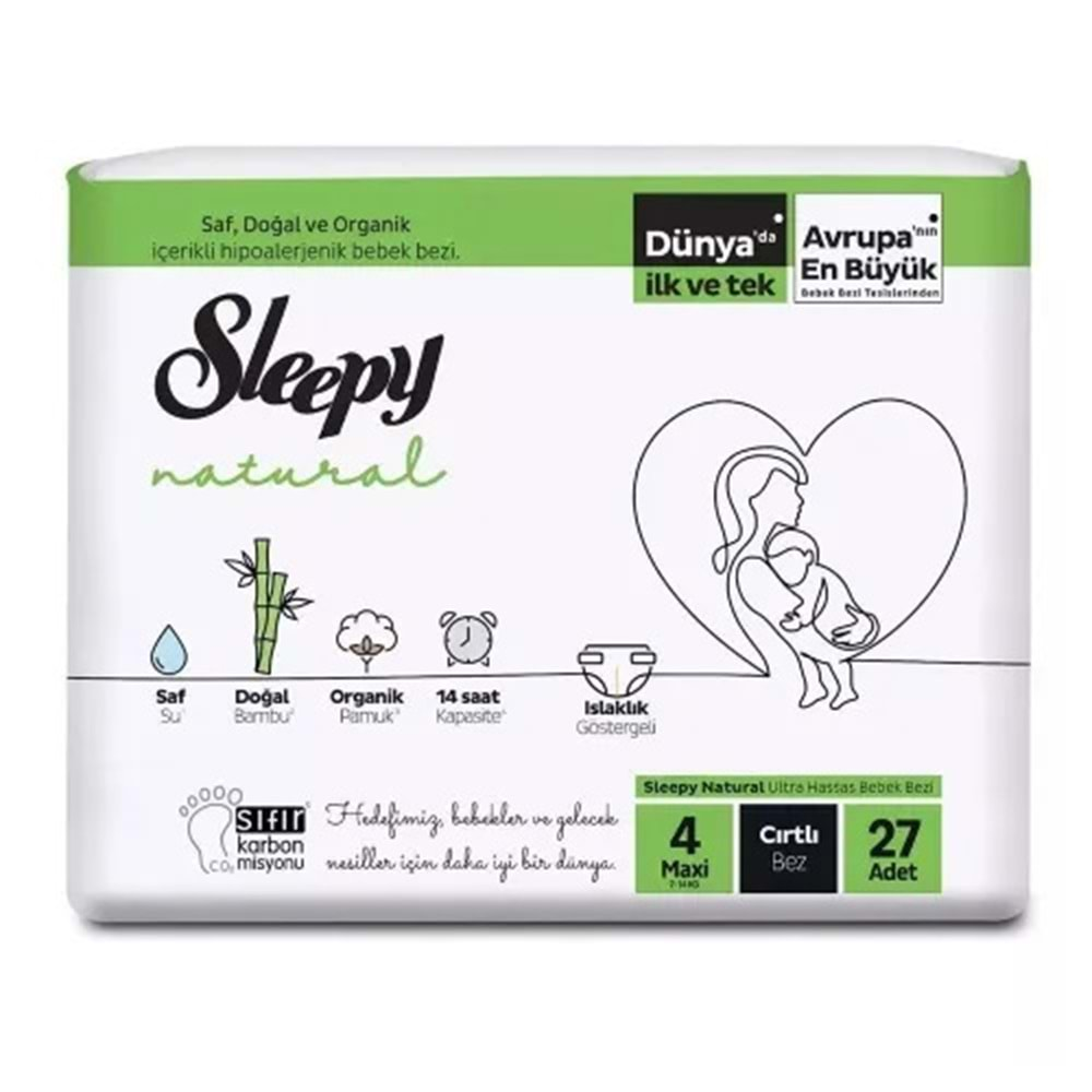 Sleepy Bebek Bezi Natural Beden:4 (7-14KG) Maxi 27 Adet Jumbo Pk