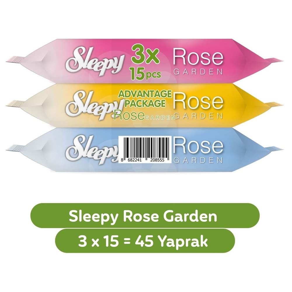 Sleepy Islak Havlu Cep Mendil (3 Lü Pk) 15 Yaprak Travel Pk Rose/Garden (45 Yaprak)