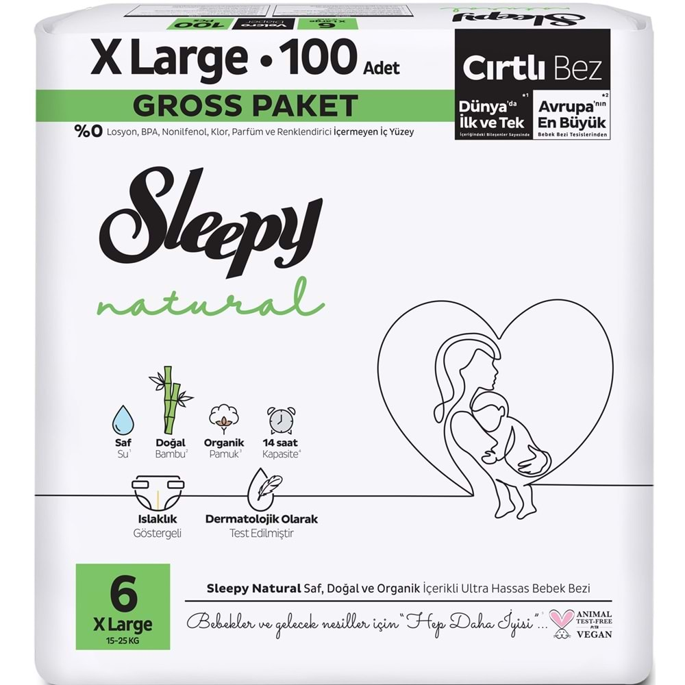 Sleepy Bebek Bezi Natural Beden:6 (15-25KG) Extra Large 100 Adet Gross Pk