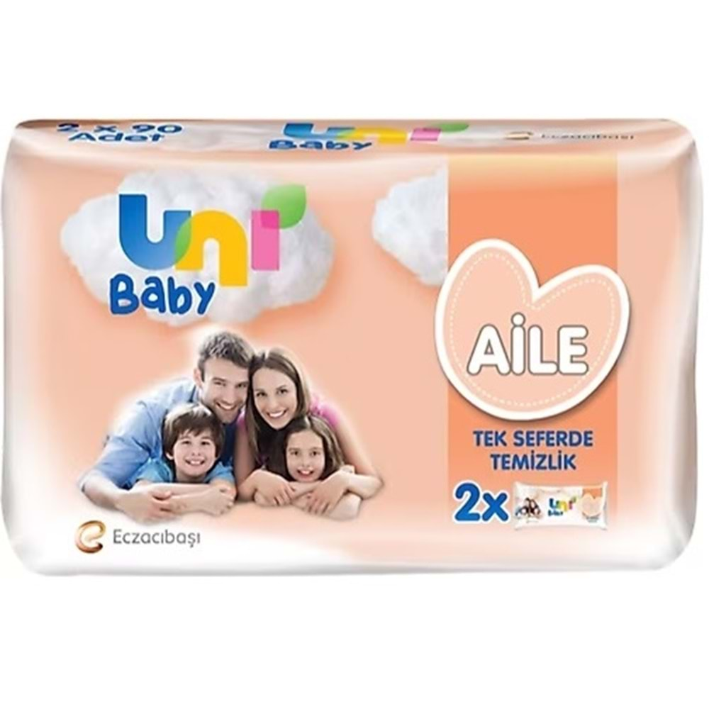 Uni Baby Islak Havlu Mendil 90 Yaprak Aile (2 Li PK) 180 Yaprak Plastik Kapaklı