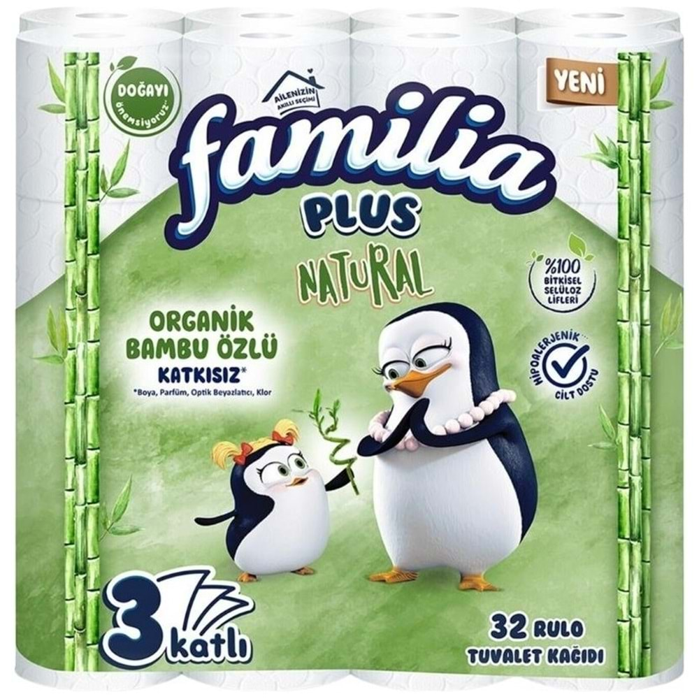 Familia Plus Tuvalet Kağıdı 3 Katlı 32 Li Paket Natural (Organik Bambu Özlü)