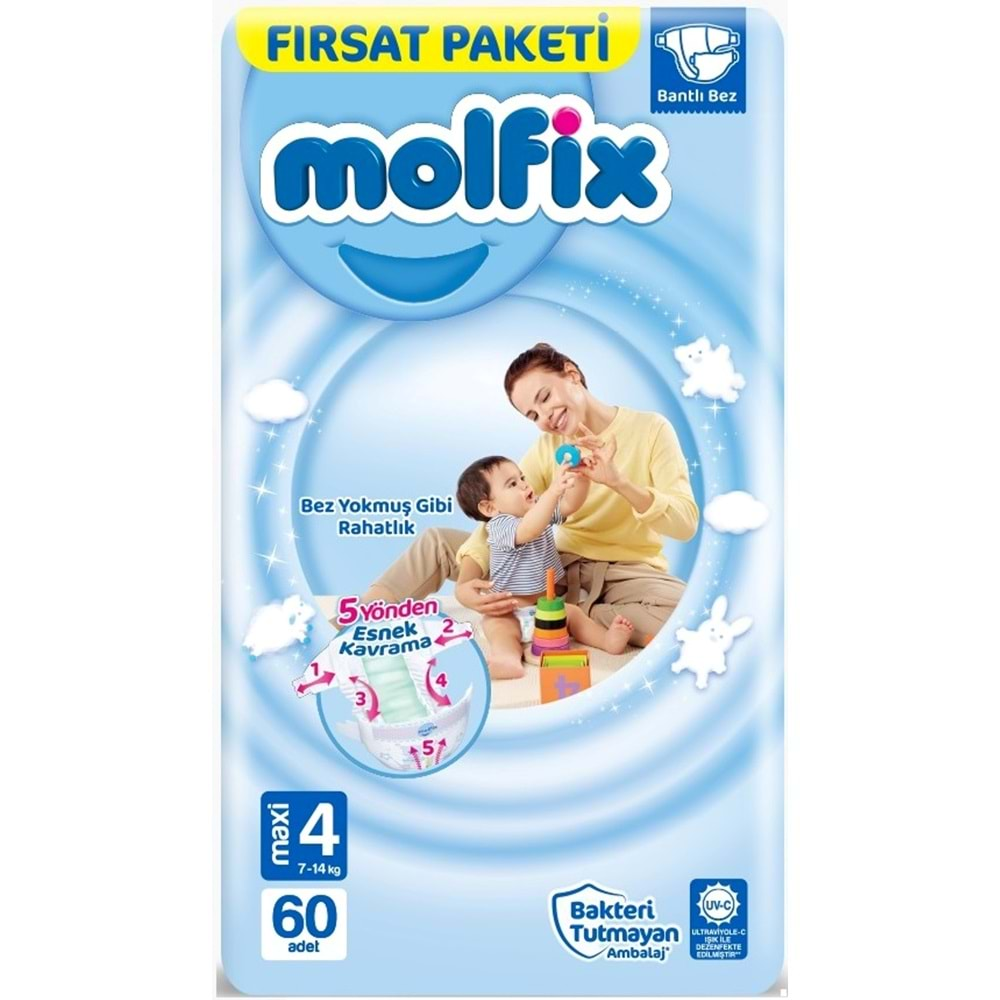 Molfix Bebek Bezi Beden:4 (7-14Kg) Maxi 60 Adet Fırsat Pk