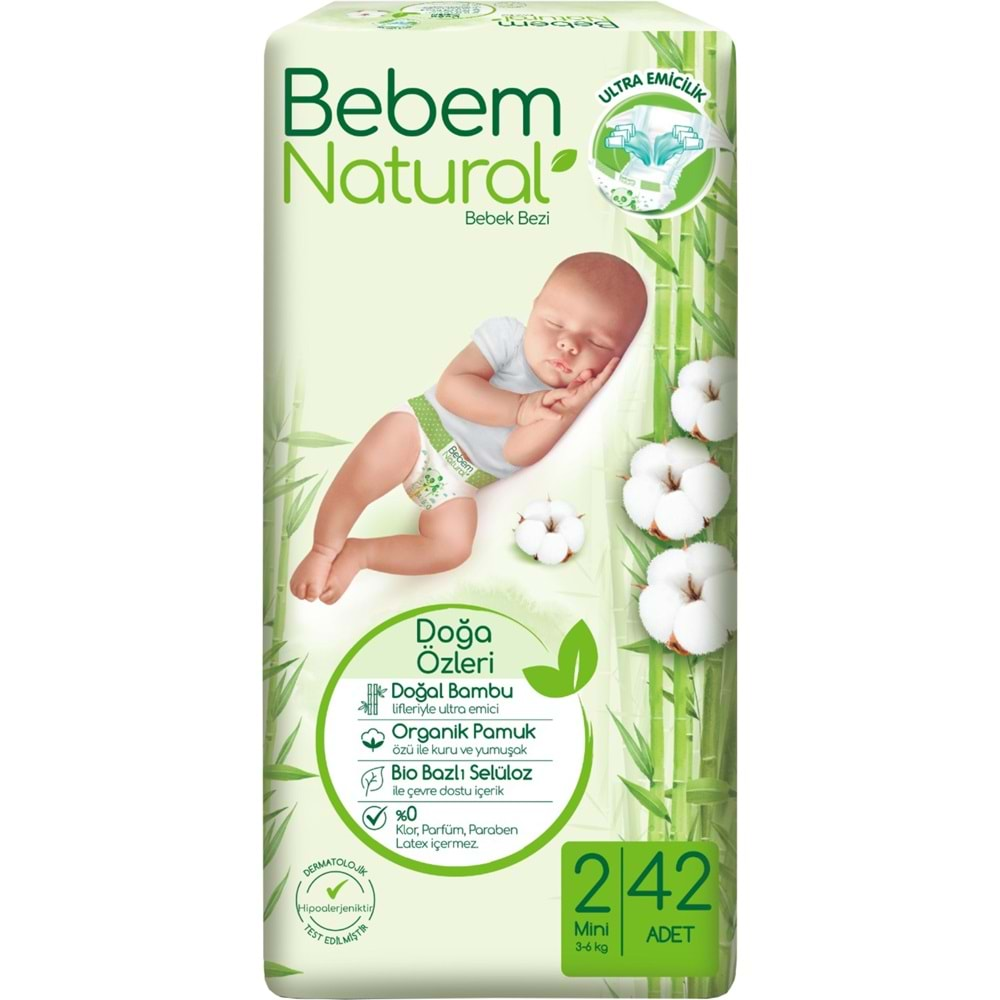 Bebem Bebek Bezi Natural Beden:2 (3-6Kg) Mini 42 Adet Jumbo Pk