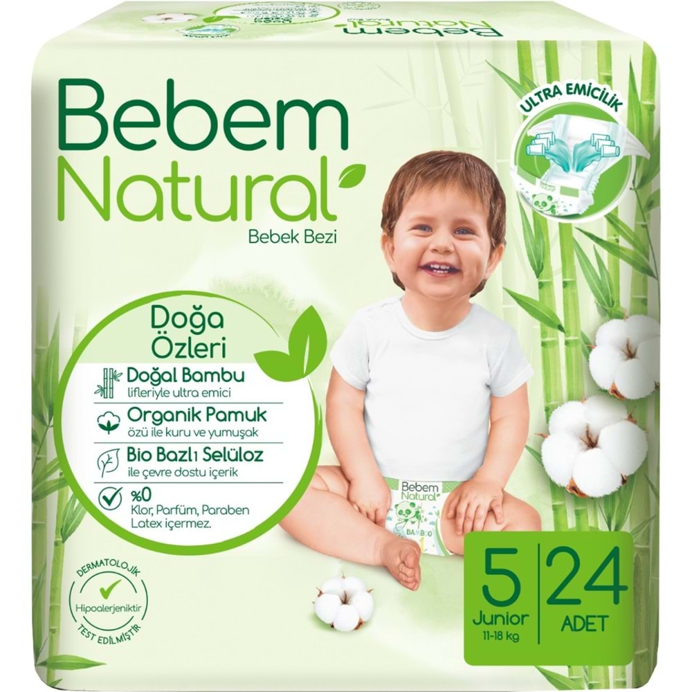 Bebem Bebek Bezi Natural Beden:5 (11-18Kg) Junior 24 Adet Jumbo Pk