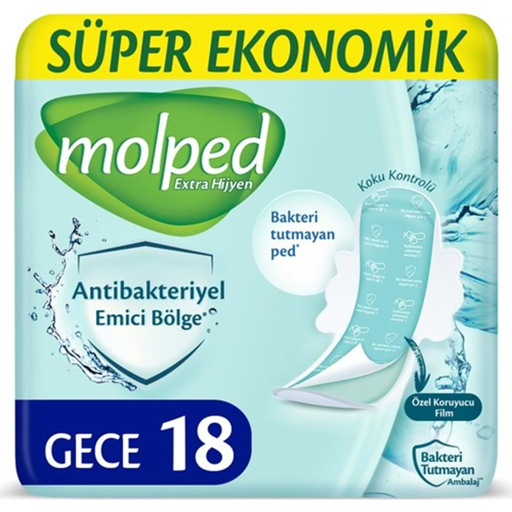 Molped Antibakteriyel Hijyenik Ped Gece 18 Adet Süper Ekonomik Pk