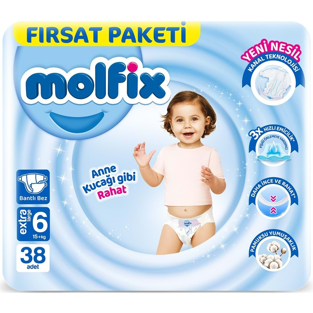 Molfix Bebek Bezi Beden:6 (15+KG) Extra Large 38 Adet Fırsat Pk