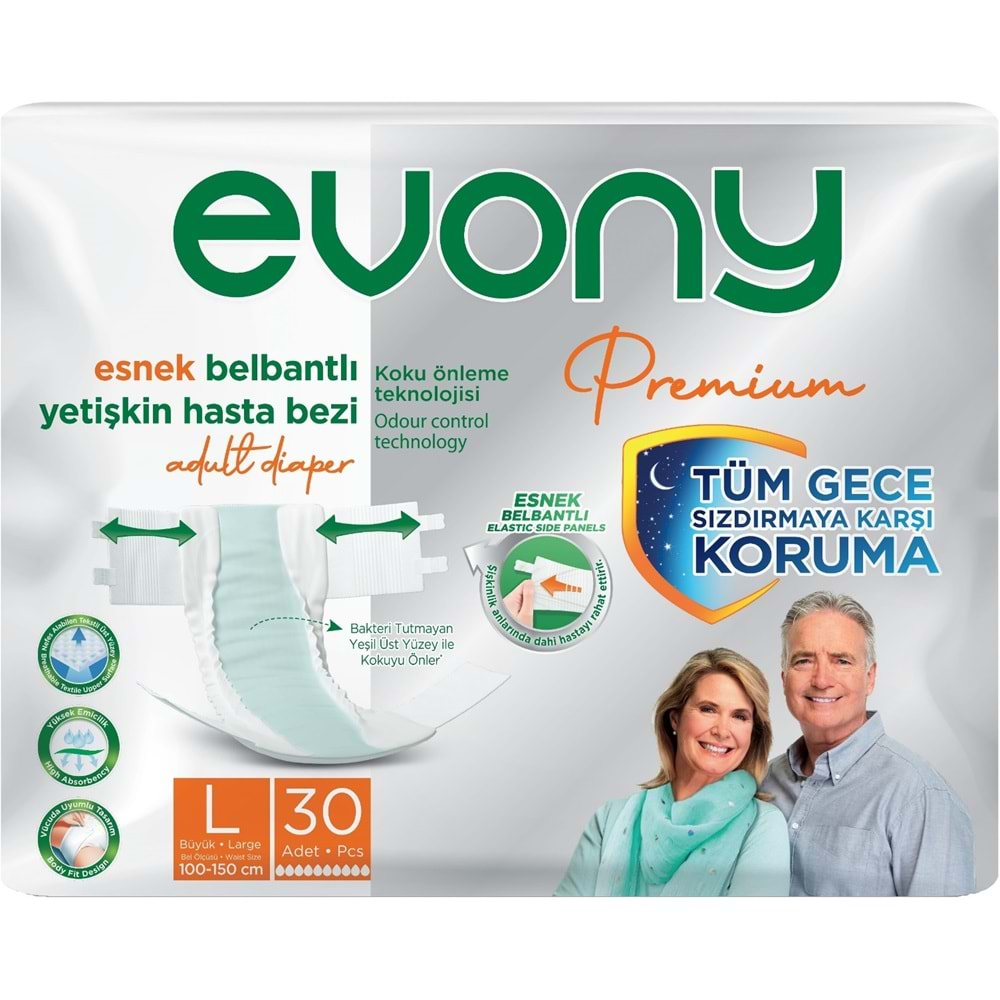 Evony Premium Hasta Bezi Yetişkin Bel Bantlı Tekstil Yüzey L-Büyük 30 Adet Tekli Pk