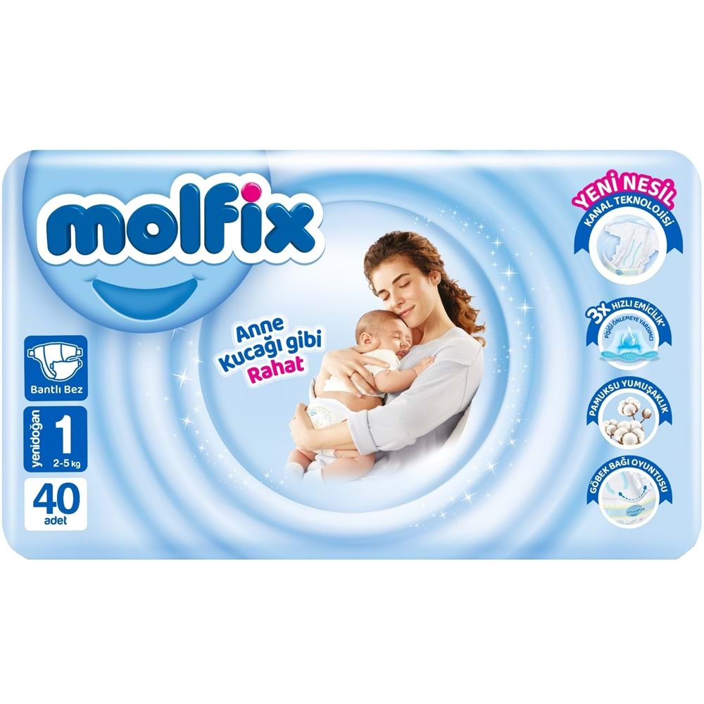 Molfix Bebek Bezi Beden:1 (2-5Kg) Yeni Doğan 40 Adet Jumbo Pk