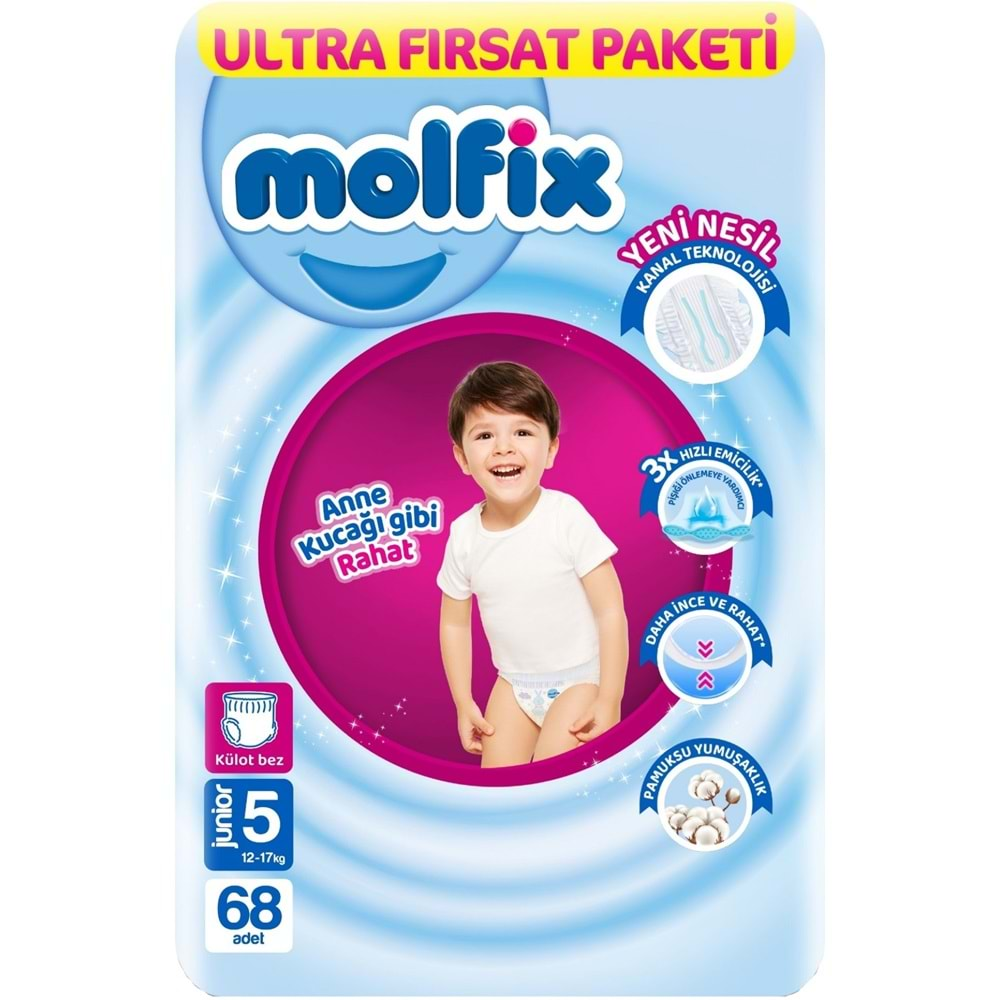 Molfix Külot Bebek Bezi Beden:5 (12-17KG) Junior 68 Adet Ultra Fırsat Pk