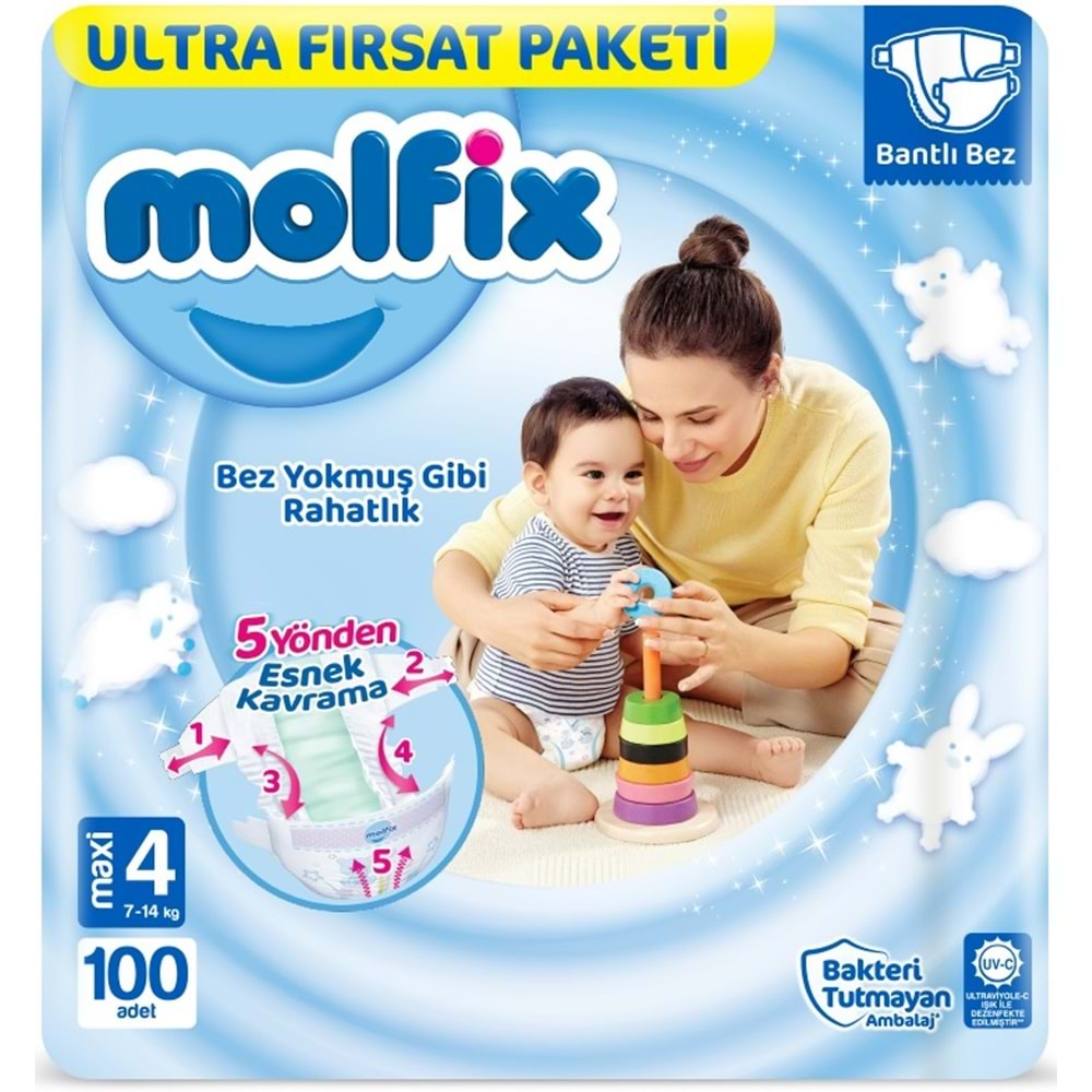 Molfix Bebek Bezi Beden:4 (7-14Kg) Maxi 100 Adet Ultra Fırsat Pk