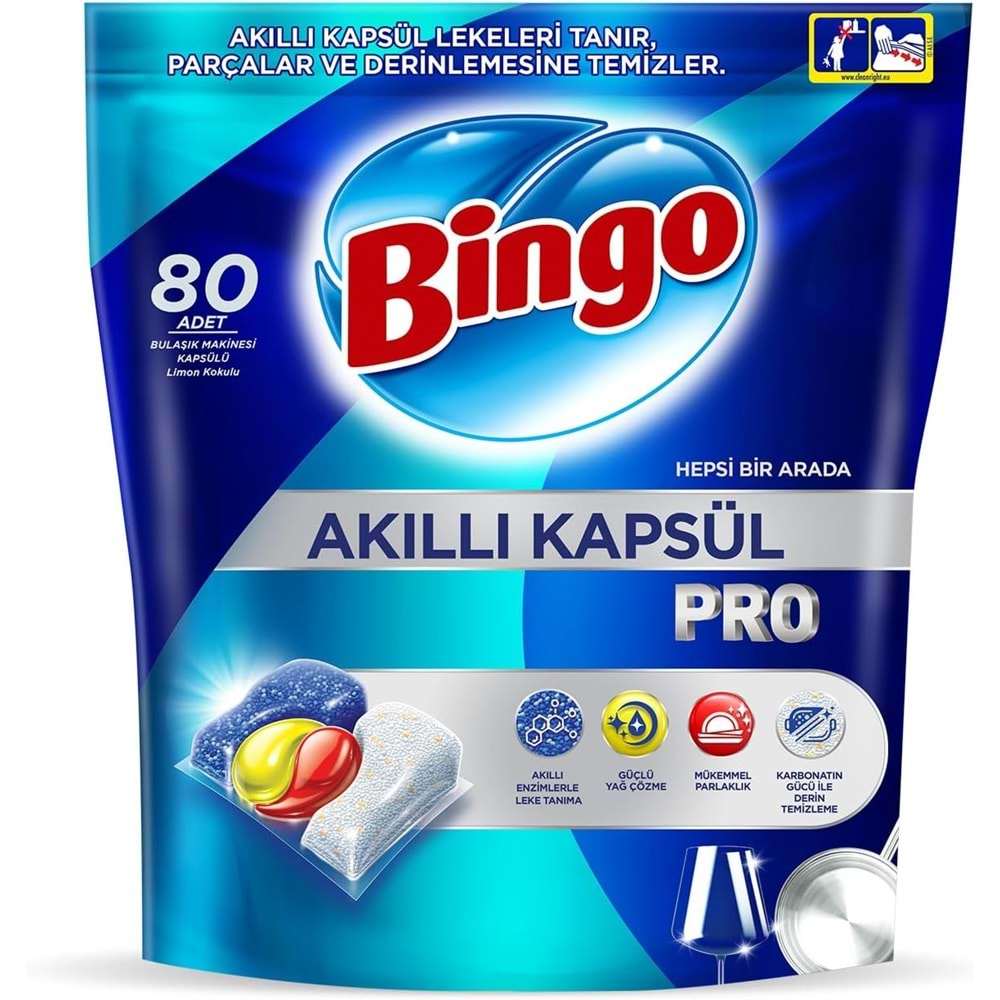 Bingo Akıllı Kapsül Pro Bulaşık Makinesi Deterjanı Tableti 80 Adet Limon Kokulu