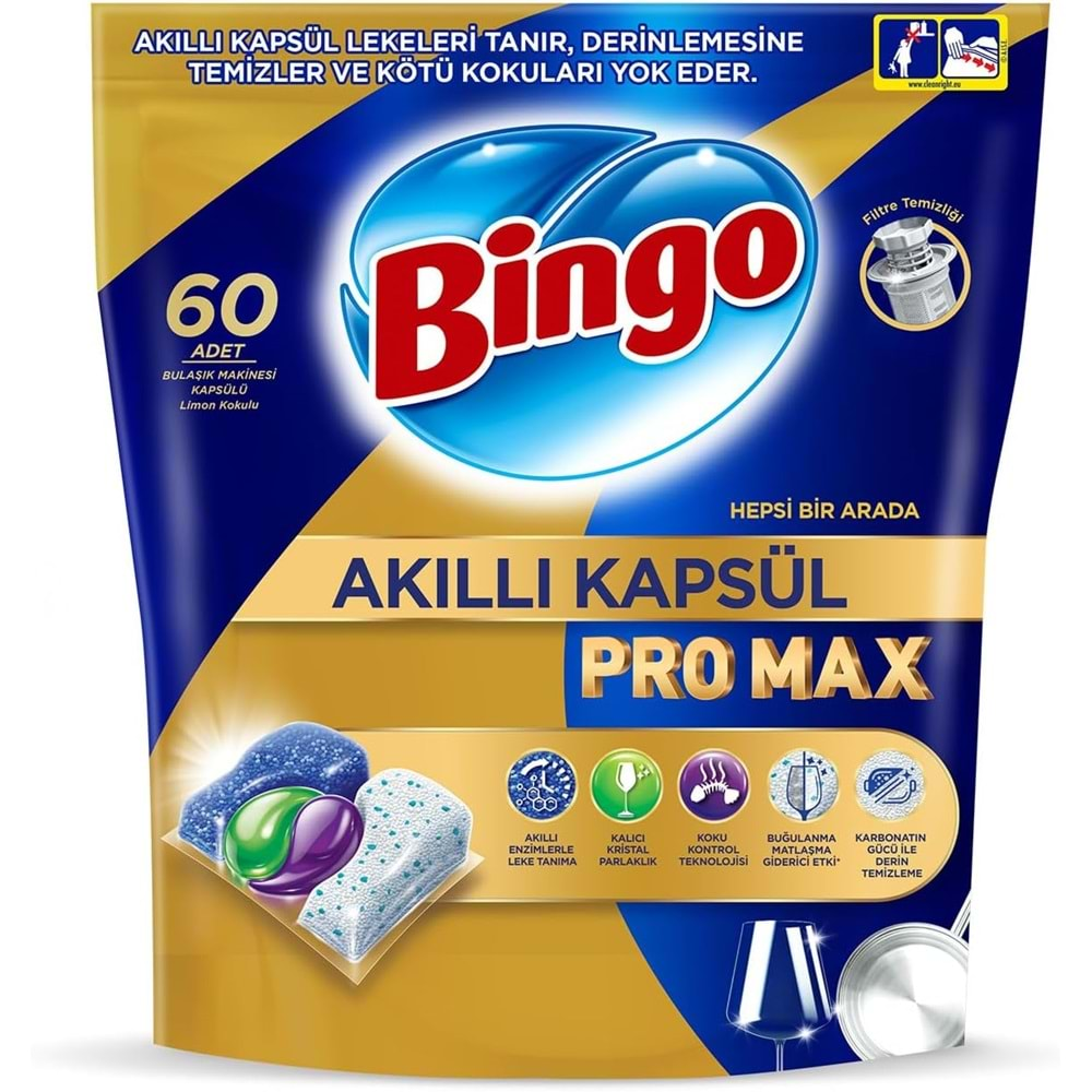 Bingo Akıllı Kapsül Pro Max Bulaşık Makinesi Deterjanı Tableti 60 Adet Limon Kokulu