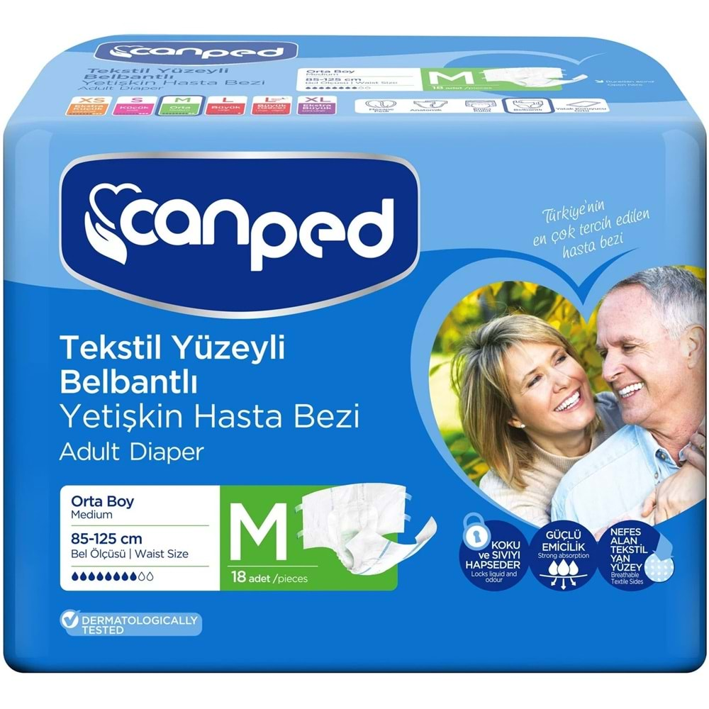 Canped Hasta Bezi Yetişkin Bel Bantlı Tekstil Yüzey M-Orta Boy 18 Adet Tekli Pk