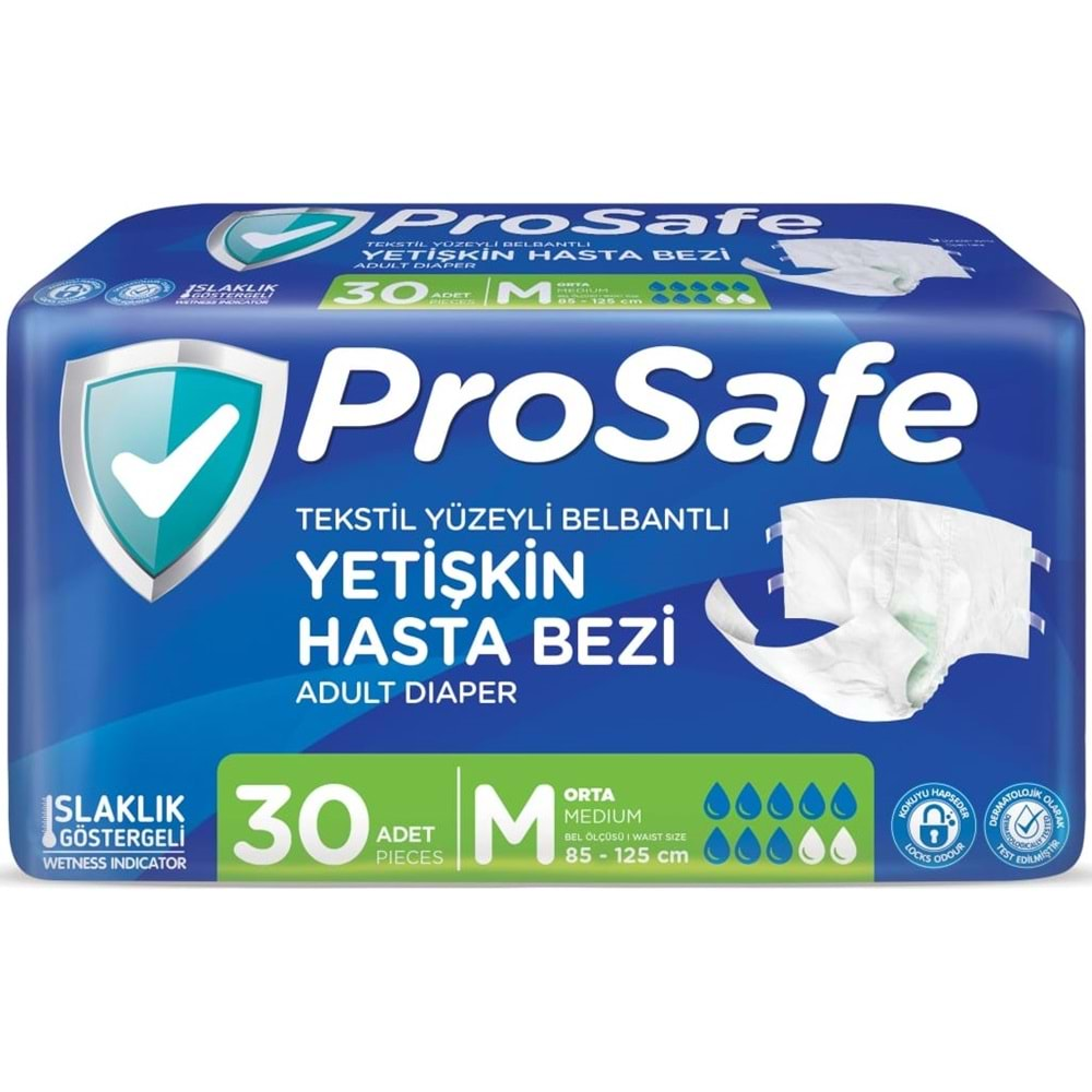 Prosafe Hasta Bezi Yetişkin Bel Bantlı Tekstil Yüzey M-Orta Boy 30 Adet Tekli Pk