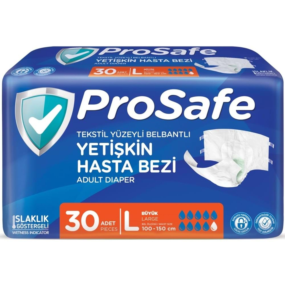 Prosafe Hasta Bezi Yetişkin Bel Bantlı Tekstil Yüzey L-Büyük Boy 30 Adet Tekli Pk