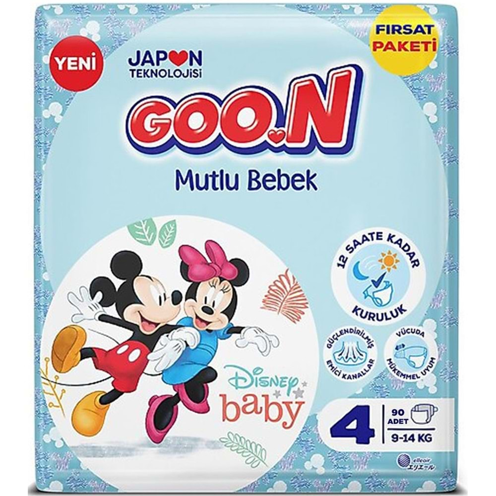 Goon Mutlu Bebek Bebek Bezi Beden:4 (9-14KG) Maxi 90 Adet Fırsat Pk