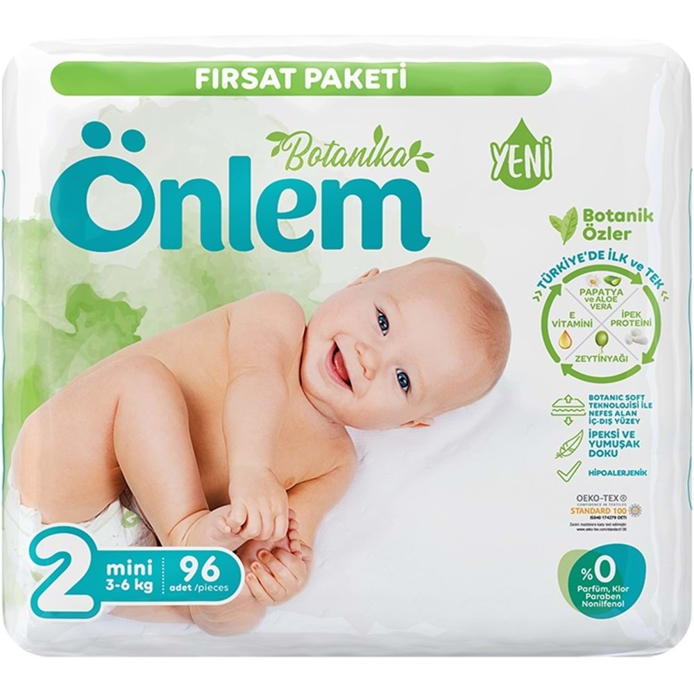 Önlem Bebek Bezi Botanika Beden:2 (3-6KG) Mini 96 Adet Fırsat Pk