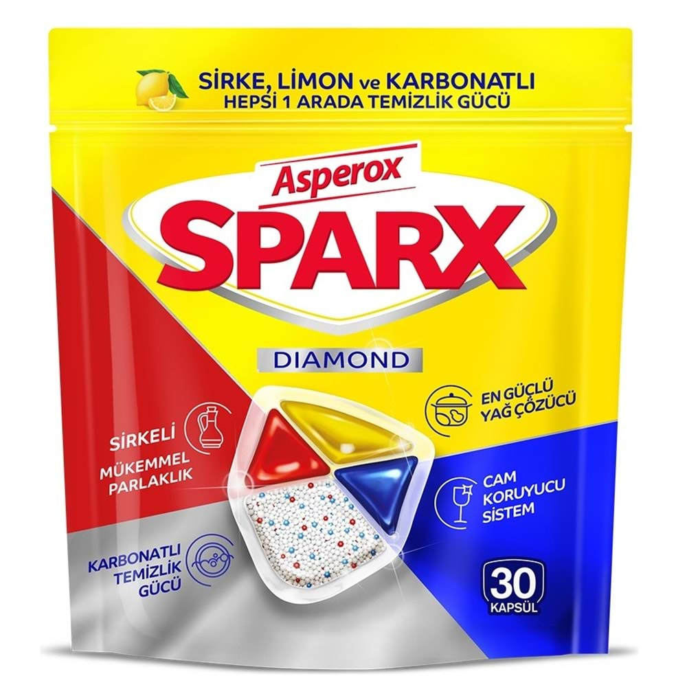 Asperox Sparx Bulaşık Makinesi Kapsülü 30 Adet Hepsi 1 Arada (Sirke-Limon-Karbonatlı)