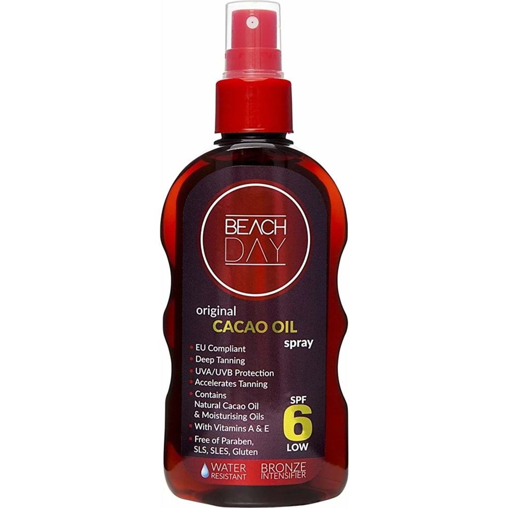 Beach Day Bronzlaştırıcı Cacao Oıl Kakao Yağ Hindistan Cevizi Suya Dayanıklı 6F 150ML Sprey