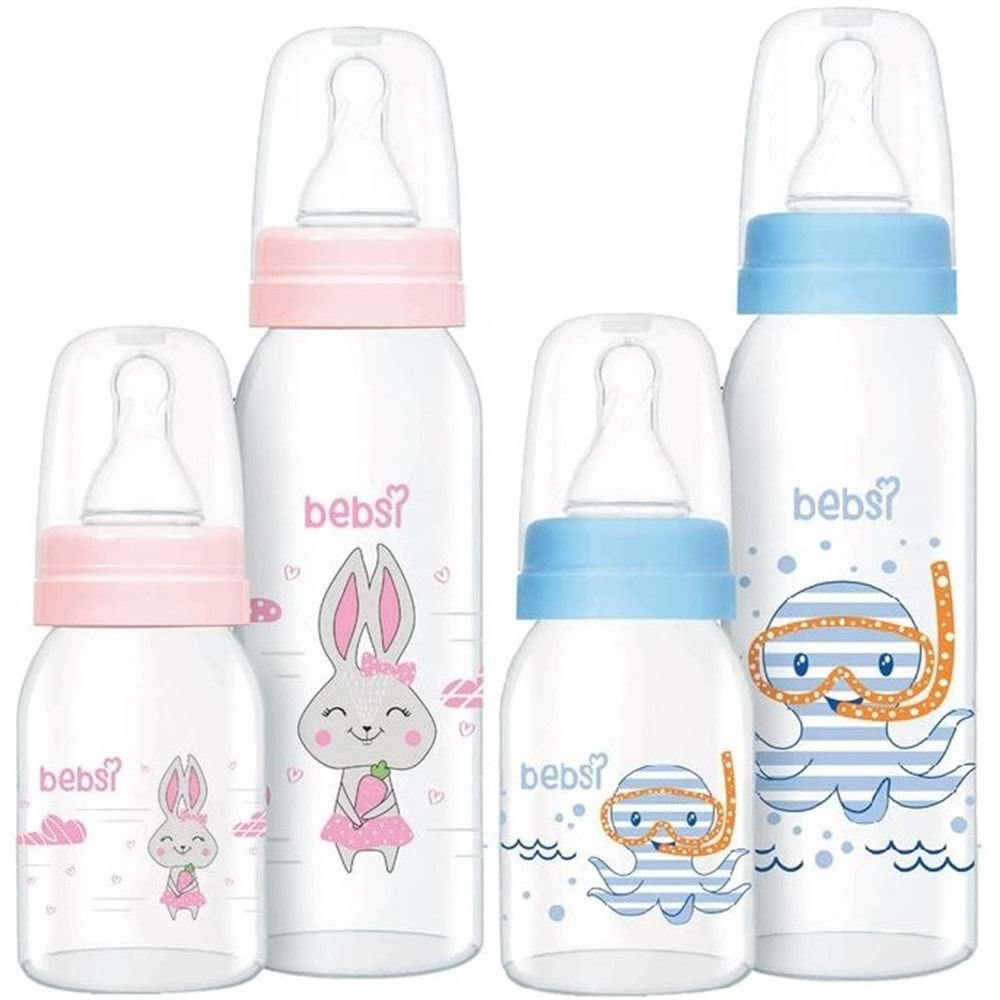 Bebsi Cam Biberon Seti (250ml+125ml) Seçenekli (Mavi/Pembe)