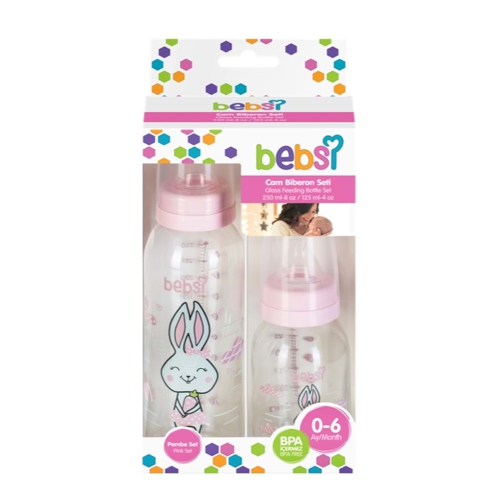 Bebsi Cam Biberon Seti (250ml+125ml) Seçenekli (Mavi/Pembe)