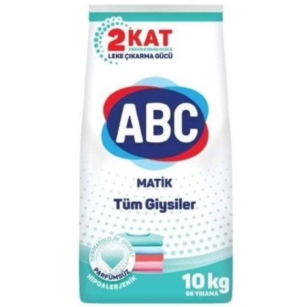 Abc Matik Toz Çamaşır Deterjanı 40KG (4PK*10KG) Parfümsüz/Hipoalerjenik Tüm Giysiler (264 Yıkama)