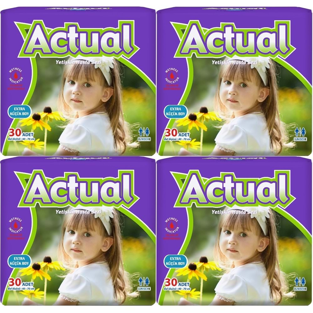 Actual Yetişkin Hasta Bezi Bel Bantlı XS-Ekstra Küçük 120 Adet (4PK*30) (Beden:6 Çoçuk Bezi)