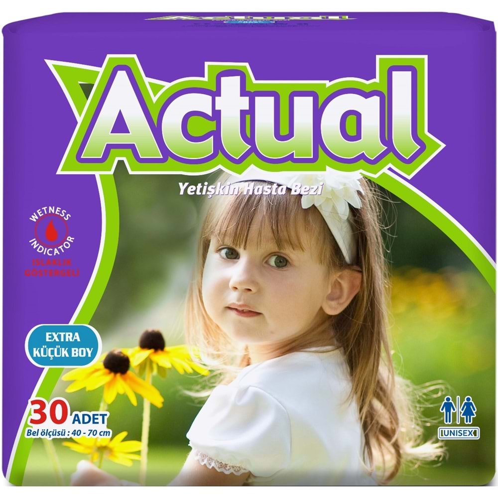 Actual Yetişkin Hasta Bezi Bel Bantlı XS-Ekstra Küçük 120 Adet (4PK*30) (Beden:6 Çoçuk Bezi)