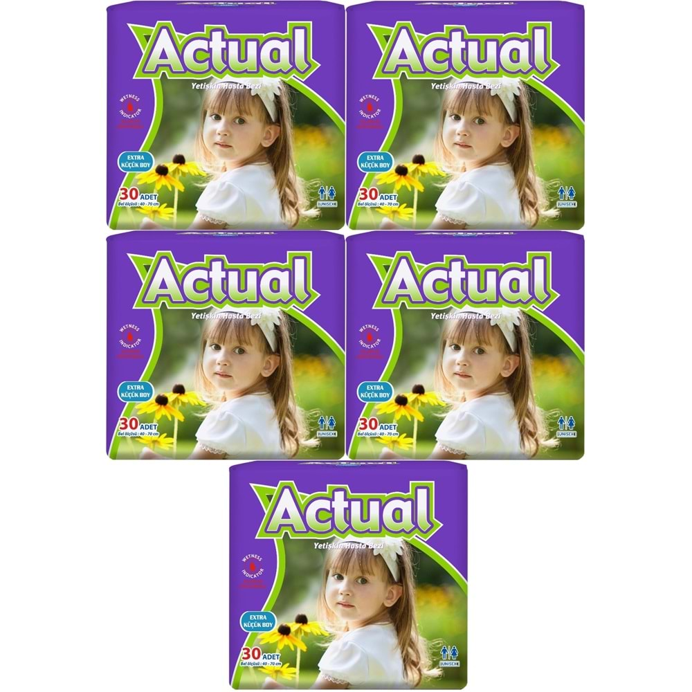 Actual Yetişkin Hasta Bezi Bel Bantlı XS-Ekstra Küçük 150 Adet (5PK*30) (Beden:6 Çoçuk Bezi)