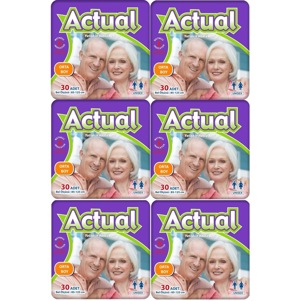 Actual Yetişkin Hasta Bezi Bel Bantlı M-Orta 180 Adet (6PK*30)