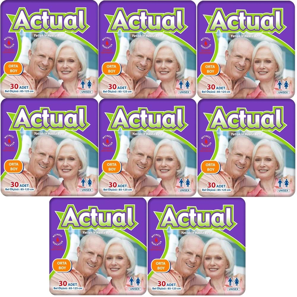 Actual Yetişkin Hasta Bezi Bel Bantlı M-Orta 240 Adet (8PK*30)