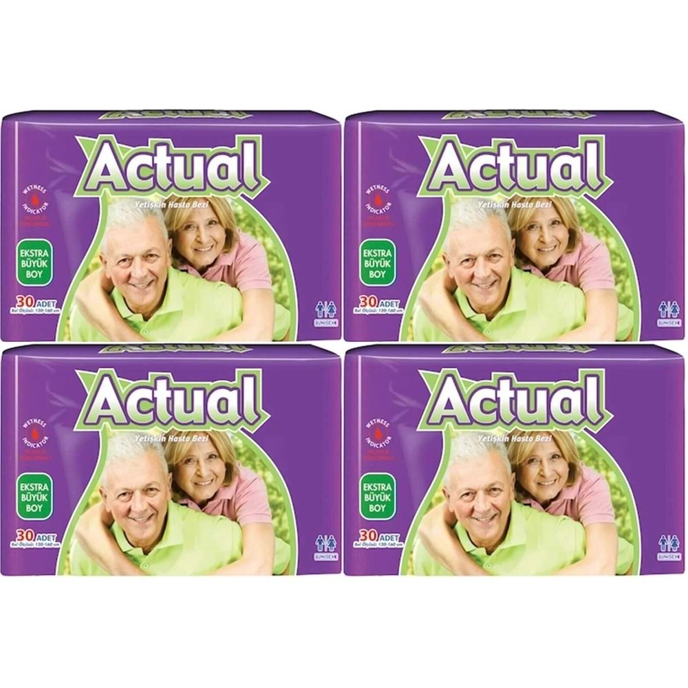 Actual Yetişkin Hasta Bezi Bel Bantlı XL-Ekstra Büyük 120 Adet (4PK*30)