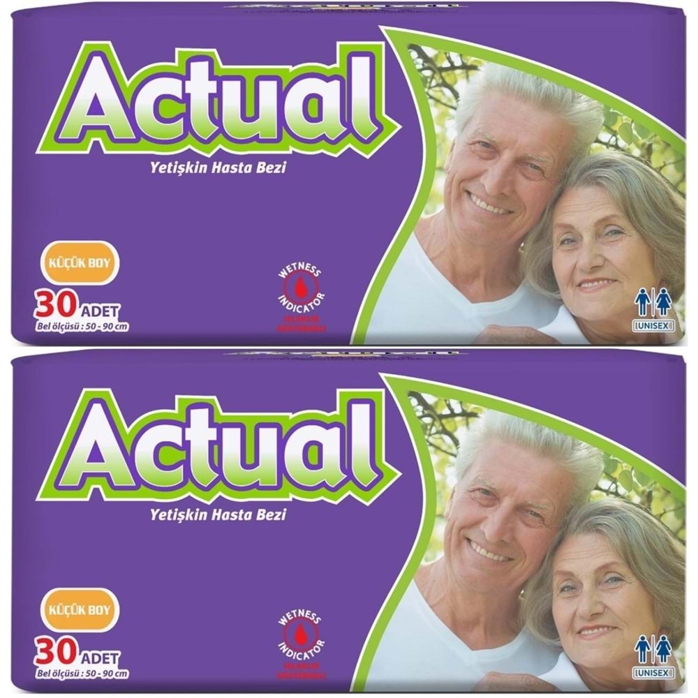 Actual Yetişkin Hasta Bezi Bel Bantlı S-Small Küçük 60 Adet (2PK*30)