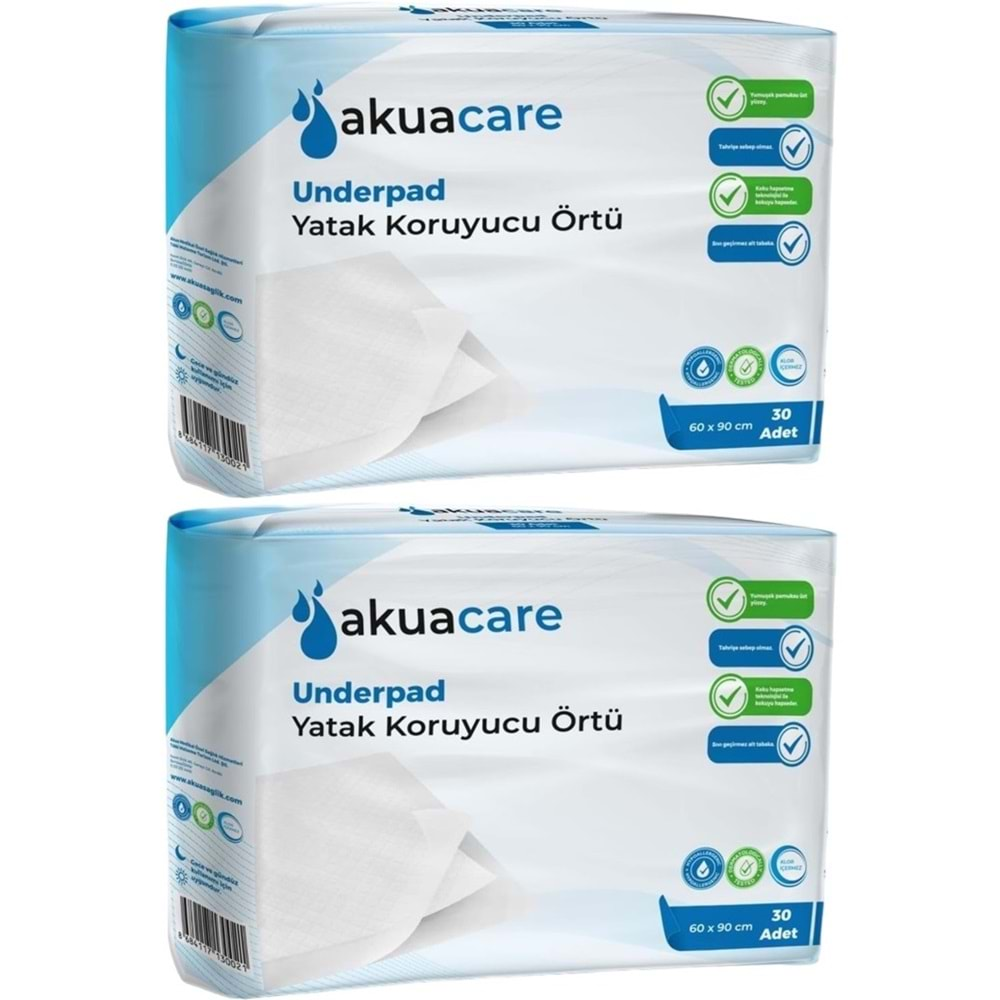 Akuacare Hasta Alt Açma Yatak Koruyucu Örtü 60*90 CM 60 Adet (2PK*30)